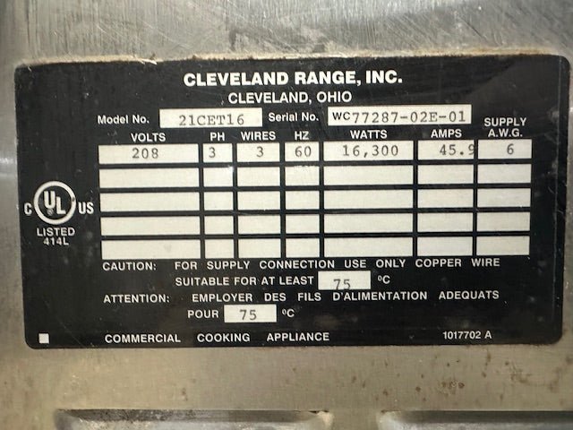 "CLEVELAND 21CET16" ELECTRIC 3PH 5 PANS STEAMER OVEN COOKER WITH STAND 208V - Second Life - Equipment - collection_name