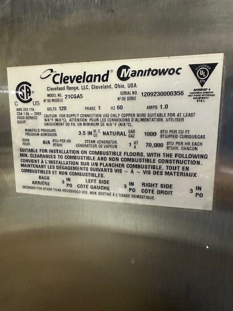 CLEVELAND 21CGA5 STEAMCRAFT ULTRA 5 N GAS 5 PAN CONVECTION FOOD STEAMER W/STAND - Second Life - Equipment - collection_name