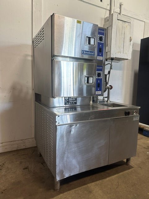 "CLEVELAND 42CKGM200" COMMERCIALN GAS DOUBLE STACK STEAMER W/ 6 GAL KETTLE - Second Life-Equipment-collection_name