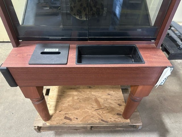 COLUMBUS MAPLE STAINED WOOD FINISHED INTERIOR LIGHTED FULLY ENCLOSED DOUBLE SIDED PAS THROUGH, DRY DISPLAY CASE - Bargains R Ours - #collection_name#