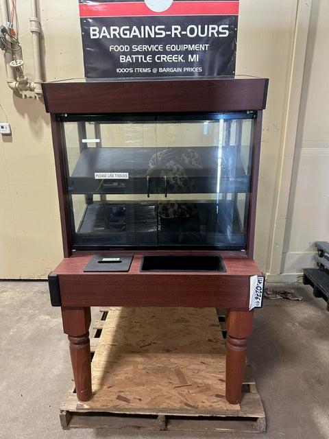 COLUMBUS MAPLE STAINED WOOD FINISHED INTERIOR LIGHTED FULLY ENCLOSED DOUBLE SIDED PAS THROUGH, DRY DISPLAY CASE - Bargains R Ours - #collection_name#