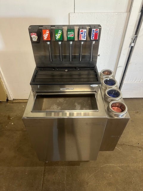 CORNELIUS CB2323AK6 6 FLAVORS SODA /POP MACHINE W/ DROP - IN ICE BIN & CUP HOLDER - Second Life - Equipment - collection_name