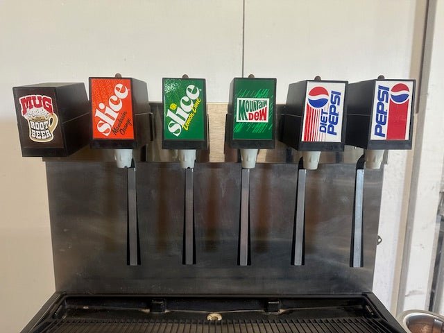 CORNELIUS CB2323AK6 6 FLAVORS SODA /POP MACHINE W/ DROP - IN ICE BIN & CUP HOLDER - Second Life - Equipment - collection_name