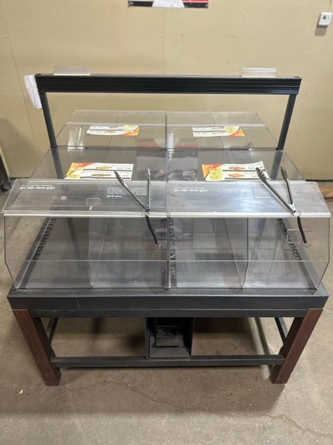 CUSTOM BUILT DOUBLE SIDED TOP 8 ACRYLIC DISPLAY BIN BAKERY, CANDY, NUTS, BAGEL DISPLAY ON STEEL FRAME WOODEN LEGS - Bargains R Ours - #collection_name#