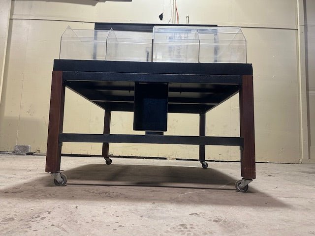 CUSTOM BUILT STEEL FRAMED DOUBLE SIDED ACRYLIC DISPLAY CART MERCHANDISER SELF SERVICE ON CASTERS - Bargains R Ours - #collection_name#