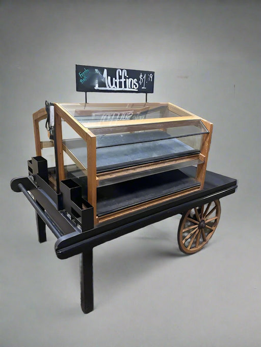 CUSTUM BUILT LIGHTED BAKERY WAGON WOODEN/GLASS HIGH END FINISHED DOUBLE SIDED 4 SHELF SELF SERVICE DISPLAY MERCHANDISER - Bargains R Ours - #collection_name#