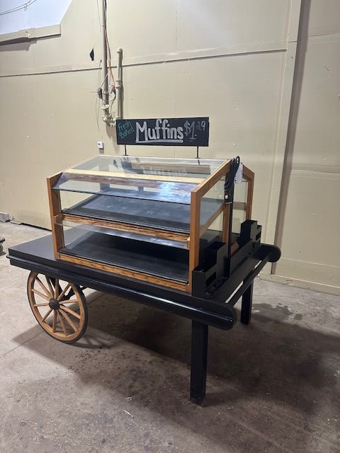 CUSTUM BUILT LIGHTED BAKERY WAGON WOODEN/GLASS HIGH END FINISHED DOUBLE SIDED 4 SHELF SELF SERVICE DISPLAY MERCHANDISER - Bargains R Ours - #collection_name#