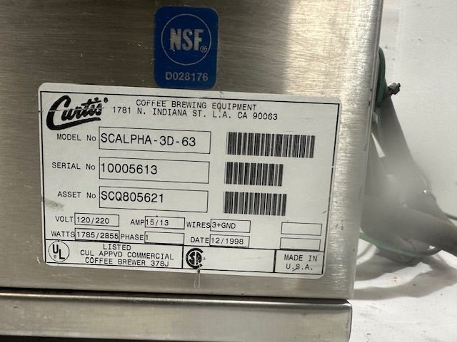 "CUTTIS SCALPH - 3D - 63"&nbsp; 120V 1PH DIRECT LINE COFFEE BREWER WITH 3 WARMERS - Second Life - Equipment - collection_name