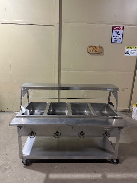 DUKE 4 WELL ONE SIDE SNEEZE GUARD FULL SERVICE HOT FOOD SERVING LINE TABLE - Bargains R Ours - #collection_name#