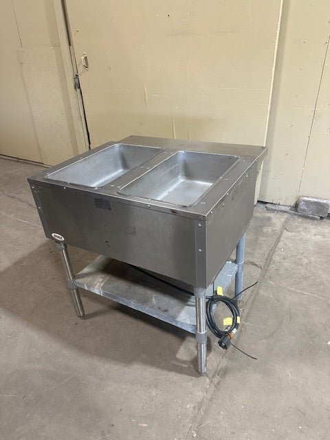 EAGLE GROUP 2 WELL STATIONARY GAS/PROPANE HOT FOOD TABLE WITH GALVANIZED SHELF AND ADJUSTABLE LEGS - Bargains R Ours - #collection_name#