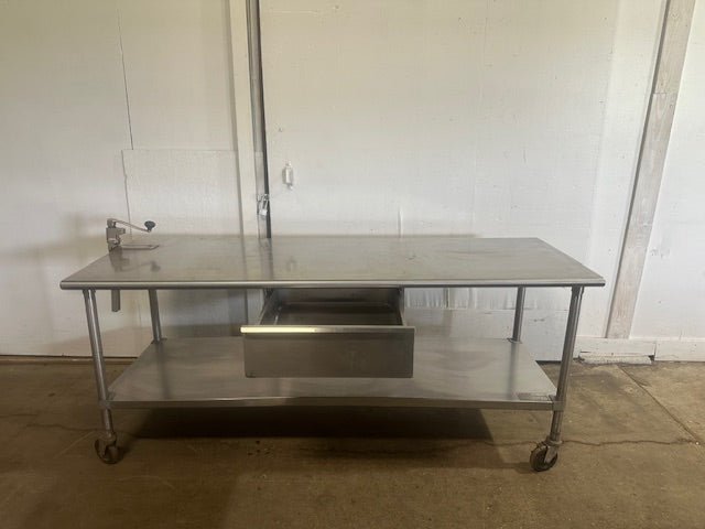 EAGLE S.S H.D COMMERCIAL 84"W x 29.5"D FOOD PREP TABLE WITH CAN OPENER & DRAWER - Second Life - Equipment - collection_name