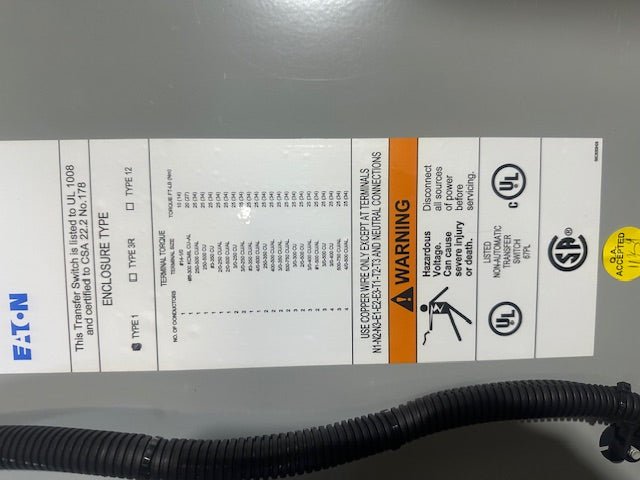 EATON 225AMP NTVEKDA30225BSU CUTLER - HAMMER TRANSFER SWITCH 120/208V, 3PH,3 POLES - Second Life - Equipment - collection_name