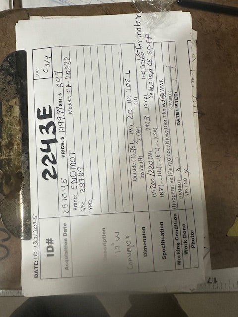 ENOMOT INDUSTRY CO. EA - 20282 12"W 200/220v 3ph CHIP CONVEYOR - Second Life - Equipment - collection_name