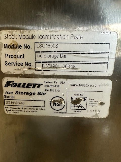 "FOLLETT" HD COMMERCIAL 65"H x 60"W x 39"D&nbsp; ICE BIN ON LEGS, 1650LBS - Second Life - Equipment - collection_name