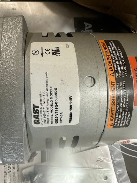 GAST 0523 - V191Q - G588NDX Compressor/Vacuum Pump, 1/4 Hp, 1 Ph, 115/230V RPM 1725 - Second Life - Equipment - collection_name