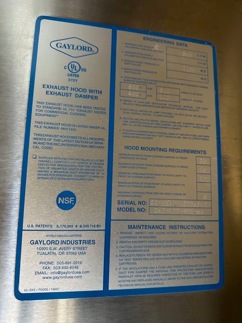 GAYLORD HOOD WITH 3 FILTER GX2 - 16 DRY EXTRACTOR - DUCT 12X9X12 - Bargains R Ours - #collection_name#