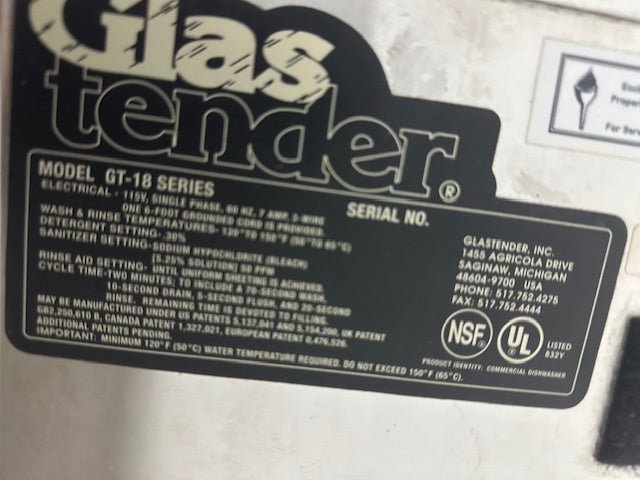 "GLAS TENDER GT - 10" LOW TEMP UNDERCOUNTER/UNDERBAR GLASSWASHER , 1PH 115V - Second Life - Equipment - collection_name