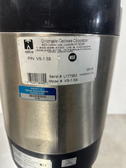 "GRIND MASTER VS - 1.5S" 1.5 gallons Portable Insulated Coffee/Beverage Dispenser - Second Life - Equipment - collection_name