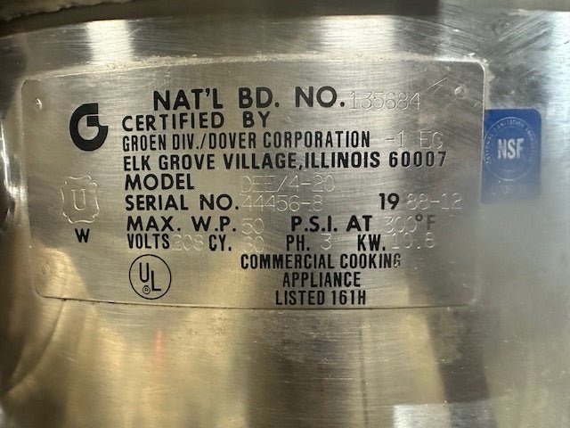 "GROEN DEE/4 - 20"&nbsp; ELECTRIC 20 gallons MANUAL TILT STEAM KETTLE ON STAND,208V 3PH - Second Life - Equipment - collection_name