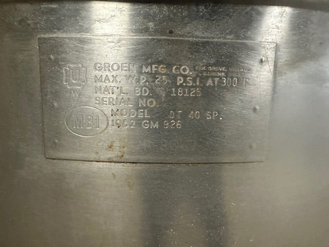 "GROEN DT 40 SP" H.D COMMERCIAL 40 GALLONS STEAM JACKETED DIRECT STEAM KETTLE - Second Life - Equipment - collection_name