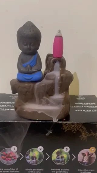 Handmade Ceramic Waterfall Incense Holder Buddha Statue + 10 free assorted Incense cones - Second Life - Equipment - collection_name