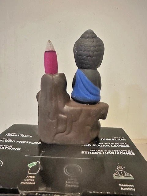 Handmade Ceramic Waterfall Incense Holder Buddha Statue + 10 free assorted Incense cones - Second Life - Equipment - collection_name