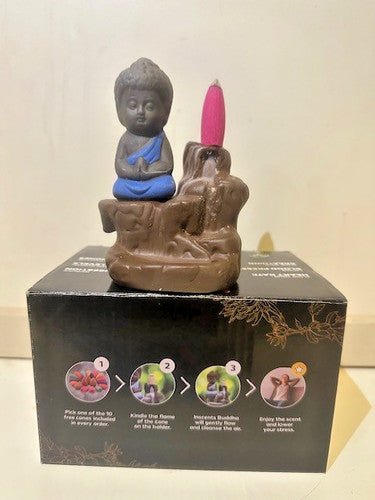 Handmade Ceramic Waterfall Incense Holder Buddha Statue + 10 free assorted Incense cones - Second Life - Equipment - collection_name