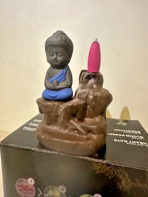Handmade Ceramic Waterfall Incense Holder Buddha Statue + 10 free assorted Incense cones - Second Life - Equipment - collection_name