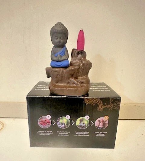 Handmade Ceramic Waterfall Incense Holder Buddha Statue + 10 free assorted Incense cones - Second Life - Equipment - collection_name