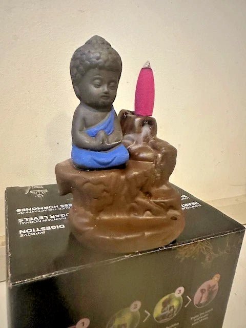 Handmade Ceramic Waterfall Incense Holder Buddha Statue + 10 free assorted Incense cones - Second Life - Equipment - collection_name