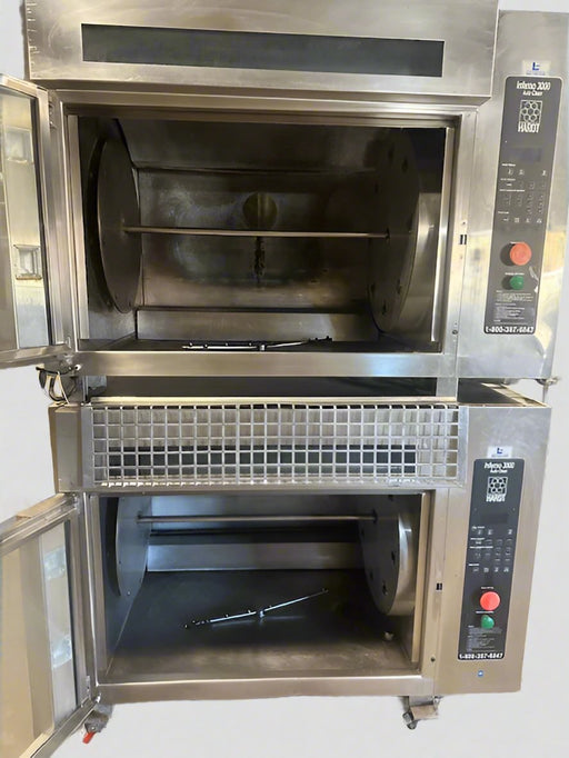 HARDT INFERNO DOUBLE STACKED NATURAL GAS ROTISSERIE OVEN - AUTOMATIC CLEAN ON CASTERS - Bargains R Ours - #collection_name#