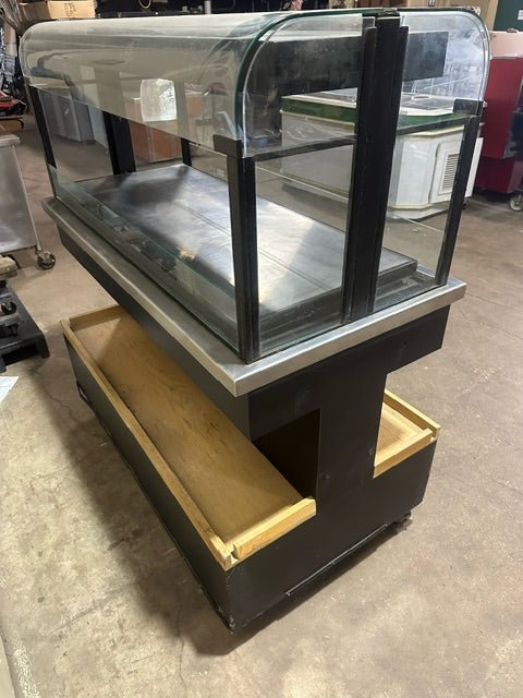 HATCO FOOD WARMER DISPLAY ON ROLLING KASON CABINET, GLASS COVERING CASE WARMING SHELF- Bargains R Ours - #collection_name#