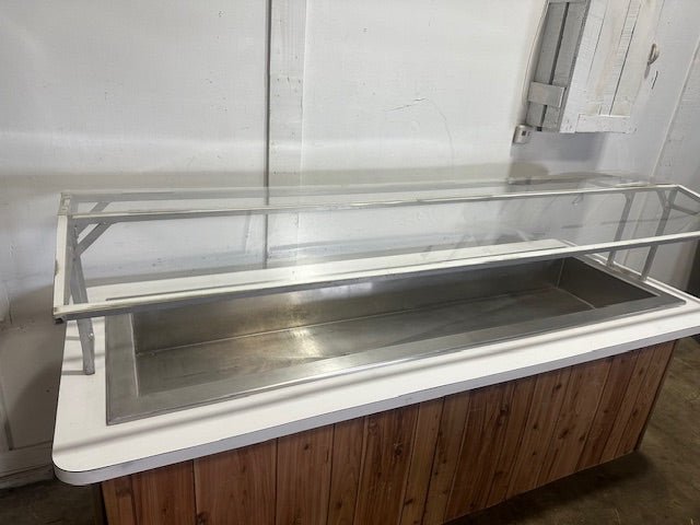 H.D COMMERCIAL 96 1/8"W ICE BATH COLD BUFFET TABLE WITH SNEEZE GUARD & CASTERS - Second Life - Equipment - collection_name