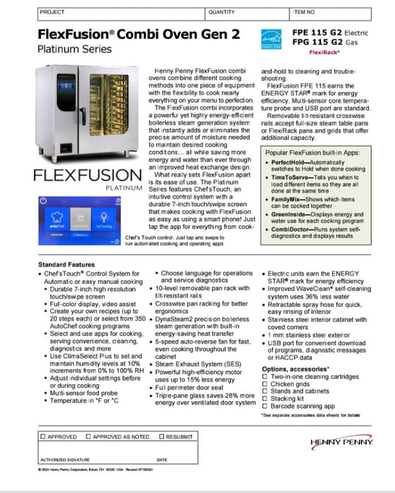 "HENNY PENNY FLEX FUSION PLATINUM FPE115.560.01"ELECTRIC COMBI STEAMER OVEN WITH STAND - Second Life - Equipment - collection_name