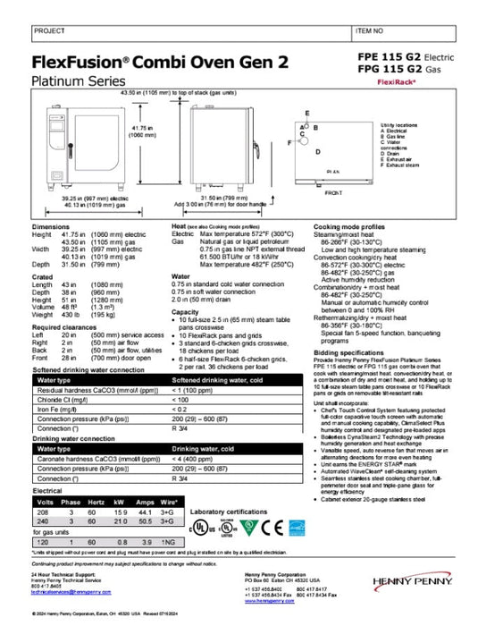 "HENNY PENNY FLEX FUSION PLATINUM FPE115.560.01"ELECTRIC COMBI STEAMER OVEN WITH STAND - Second Life - Equipment - collection_name