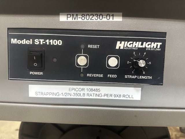 "HIGHLIGHT INDUSTRIES ST - 1100"TABLE TOP POLYPROPYLENE STRAPPING MACHINE 120V 1PH - Second Life - Equipment - collection_name