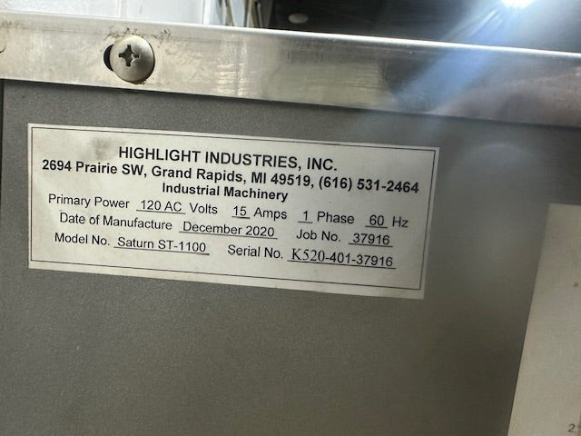 "HIGHLIGHT INDUSTRIES ST - 1100"TABLE TOP POLYPROPYLENE STRAPPING MACHINE 120V 1PH - Second Life - Equipment - collection_name