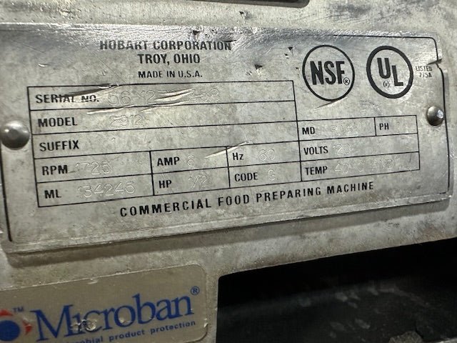 "HOBART 2912"H.D MANUAL COMMERCIAL COUNTERTOP 11 3/8" BLADE MEAT SLICER,120V 1PH - Second Life - Equipment - collection_name