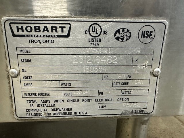 HOBART AM15SCB HD CHEMICAL SANITIZING PASS THRU DISHWASHER, 208/240V, 1PH - Second Life - Equipment - collection_name