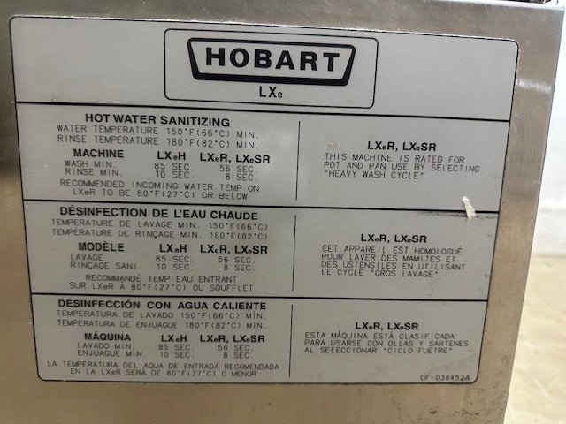 "HOBART LXER"HIGH TEMP UNDERCOUNTER DISHWASHER WITH 2 RACKS, 208 - 240V 3PH - Second Life - Equipment - collection_name