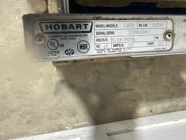 "HOBART LXER"HIGH TEMP UNDERCOUNTER DISHWASHER WITH 2 RACKS, 208 - 240V 3PH - Second Life - Equipment - collection_name