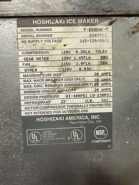 "HOSHIZAKI F - 650MAE - C"HD AIR COOLED ICE MAKER/MACHINE WITH ICE BIN 115 - 120V, 1PH - Second Life - Equipment - collection_name