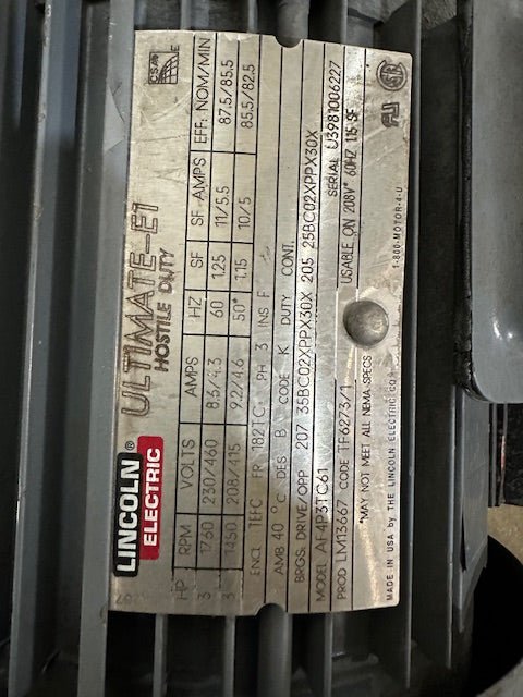 HYDRAULIC POWER UNIT w/ALLEN BRADLEY CONTROLS + LINCOLN HOSTILE DUTY 3 HP MOTOR - Second Life - Equipment - collection_name