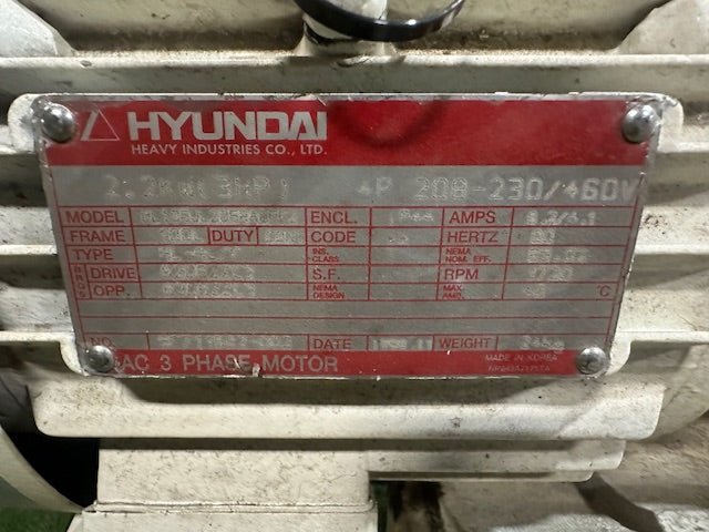 HYUNDAI MOTOR 1720 RPM HLAL/F TYPE 3HP - Bargains R Ours - #collection_name#