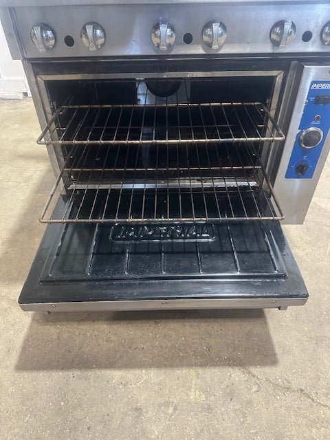 IMPERIAL COMMERCIAL NAT GAS 6 BURNER STAINLESS STEEL RANGE W/ CONVECTION OVEN - Second Life - Equipment - collection_name