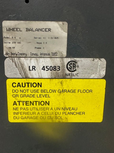 "JOHN BEAN"H.D MODEL 8.6 LR 45083 TIRE BALANCER/ WHEEL BALANCER, 230V 1PH - Second Life - Equipment - collection_name