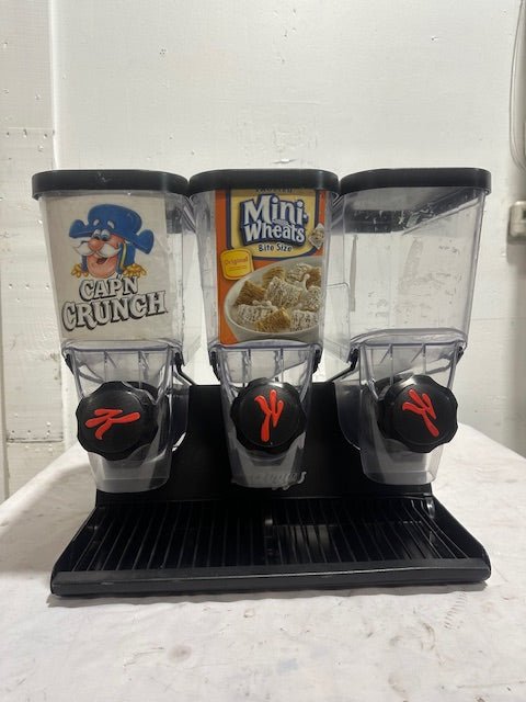 "KELLOG'S" COUNTER TOP TRIPLE CEREAL DISPENSER 17 1/4"H x 18 1/4"W x 13 1/4"D - Second Life - Equipment - collection_name