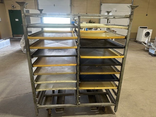 LEON PLASTICS STEEL DOUBLE WIDE BAKERY PAN HOLDER CARRIER CART ON HEAVY DUTY 6 INCH CASTERS - Bargains R Ours - #collection_name#