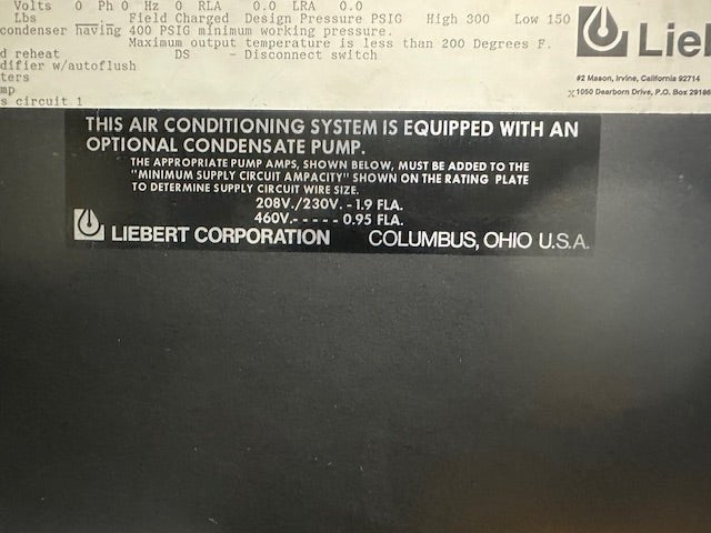 "LIEBERT CHALLENGER 3000" INDUSTRIAL WATER CHILLED AIR CONDITIONING UNIT, 460V - Second Life - Equipment - collection_name