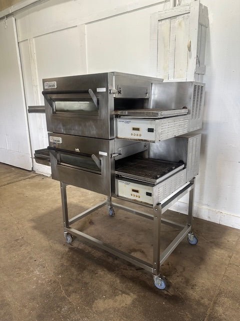 LINCOLN 1116 N GAS IMPINGER II EXPRESS FASTBAKE 18"W CONVEYOR 2 STACK PIZZA OVEN WITH STAND - Second Life - Equipment - collection_name